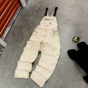 Carhartt Cream Canvas Carpenter Overalls with Dark Straps